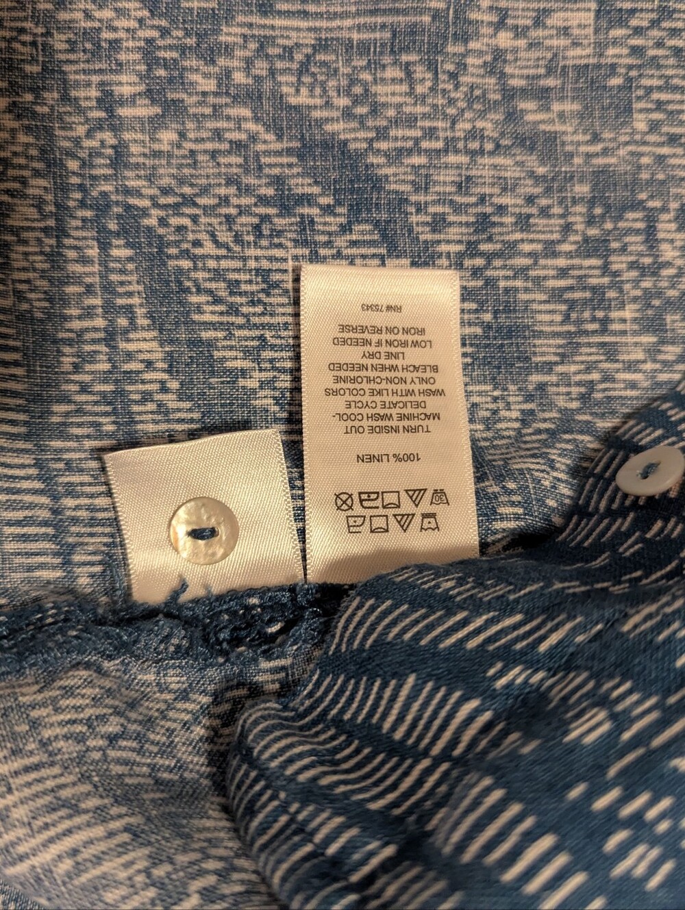 Sigrid Olsen Linen Blue Leaf-Print Short Sleeve Button Shirt, L - Picture 7 of 8